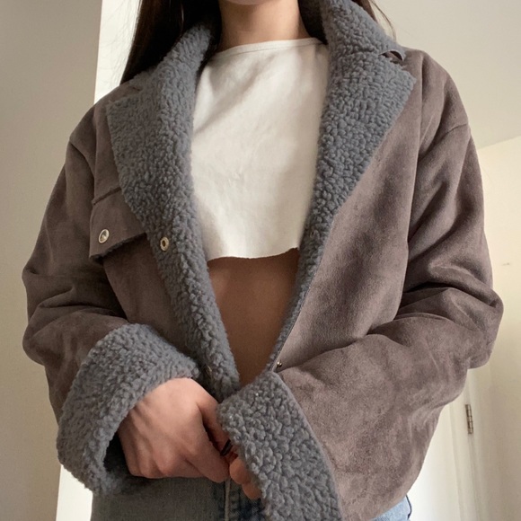PrettyLittleThing Jackets & Blazers - WINTER SALE Grey Sherpa Cropped Jacket